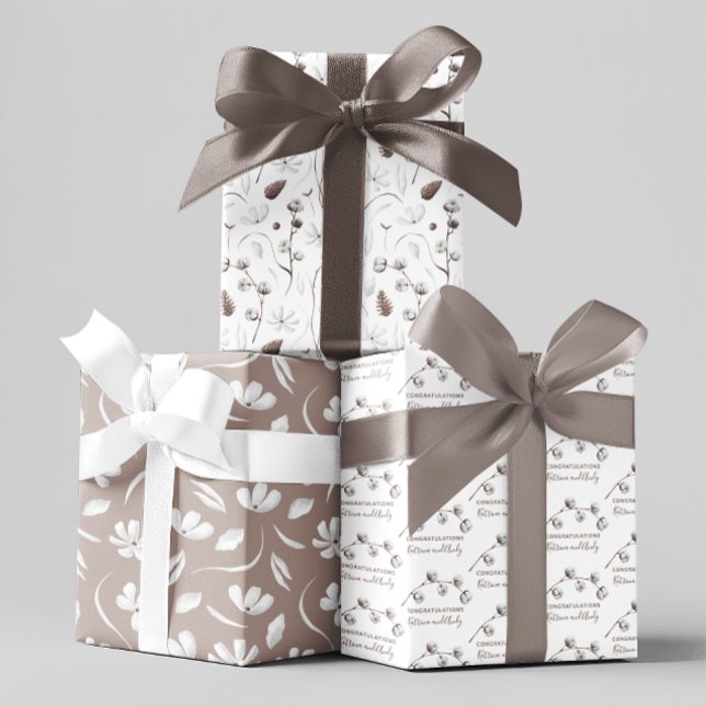Personalized Wedding Wrapping Paper Sheets (Congratulate someone special with these lovely watercolor cotton and floral wrapping paper sheets! )