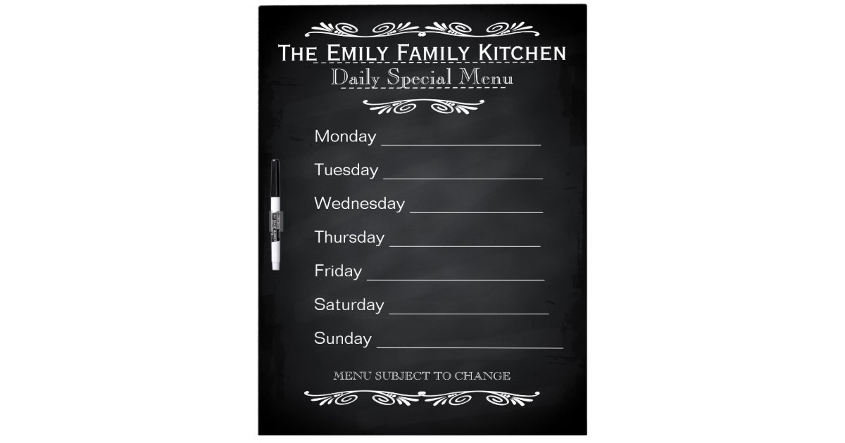 Personalized Weekly Dinner Menu Black Chalkboard Dry Erase Board | Zazzle.com
