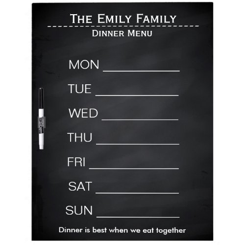 Personalized Weekly Dinner Menu Black Chalkboard Dry Erase Board