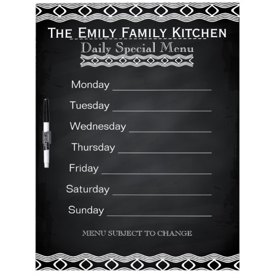 Personalized Weekly Dinner Menu Black Chalkboard Dry Erase Board