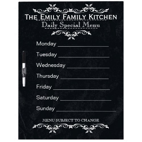 Personalized Weekly Dinner Menu Black Chalkboard Dry Erase Board