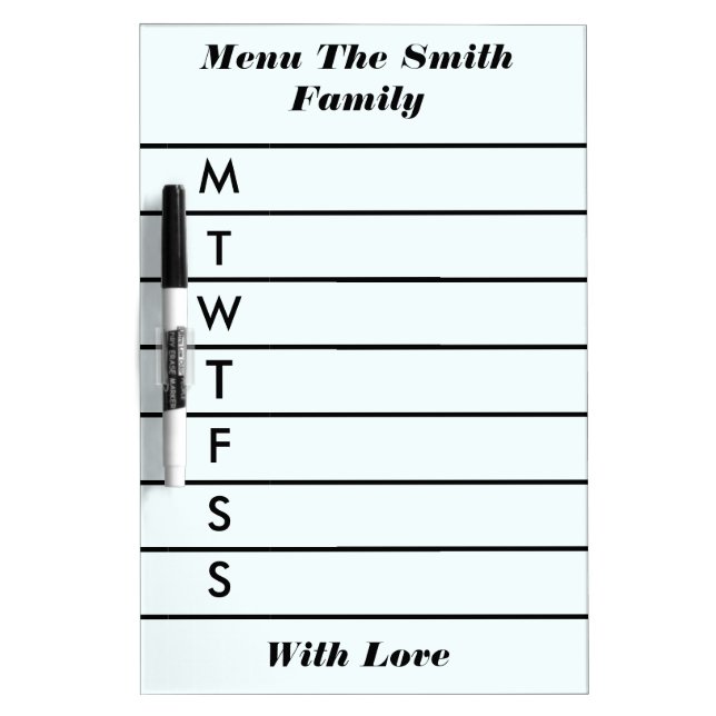 Personalized Weekly Dinner Menu Dry-Erase Board (Front)