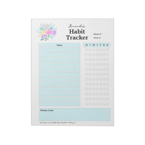 Personalized Weekly Habit Tracker Colorful Flower Notepad