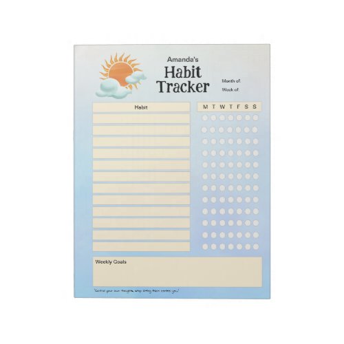 Personalized Weekly Habit Tracker Pastel Blue Notepad