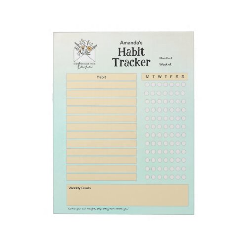 Personalized Weekly Habit Tracker Pastel Cyan Notepad