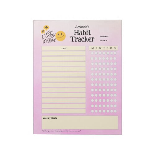Personalized Weekly Habit Tracker Pastel Pink Notepad
