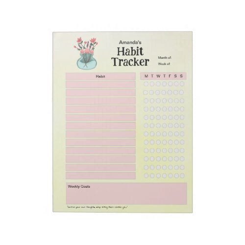 Personalized Weekly Habit Tracker Pastel Yellow Notepad