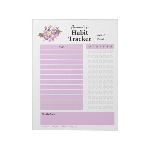 Personalized Weekly Habit Tracker Purple Flower Notepad
