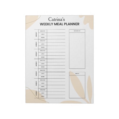 Personalized Weekly Meal Planner  Notepad
