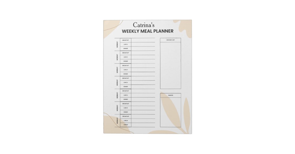 Personalized Weekly Meal Planner Notepad | Zazzle