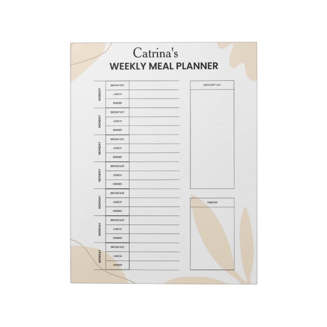 Personalized Weekly Meal Planner  Notepad (Rotated)