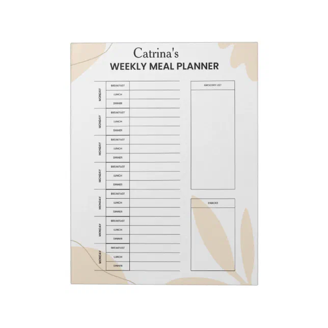 Personalized Weekly Meal Planner Notepad | Zazzle
