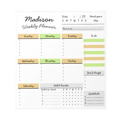 Personalized Weekly Planner Custom Notepad
