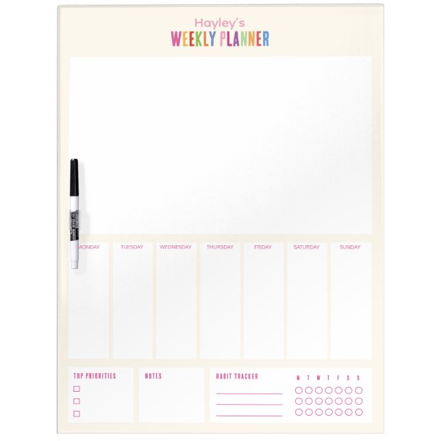 Personalized Weekly Planner Dry Erase Board (Front)