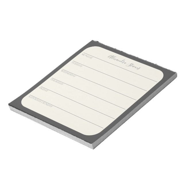 Personalized Weekly Planner in Black Notepad (Rotated)