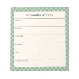 Personalized Weekly Planner Retro Mint Checkered Notepad