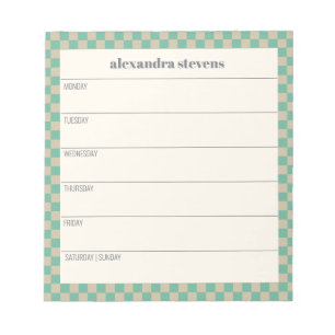 Personalized Weekly Planner Retro Mint Checkered Notepad