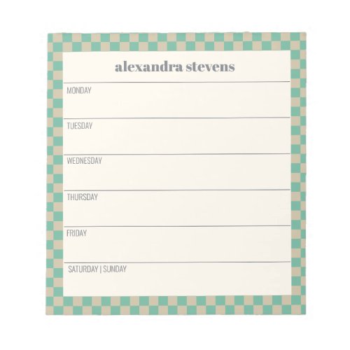 Personalized Weekly Planner Retro Mint Checkered Notepad