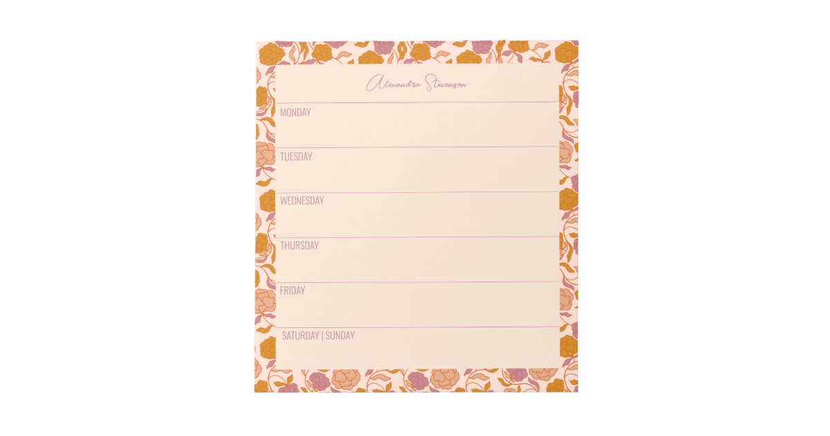 Personalized Weekly Planner Vintage Orange Floral Notepad | Zazzle