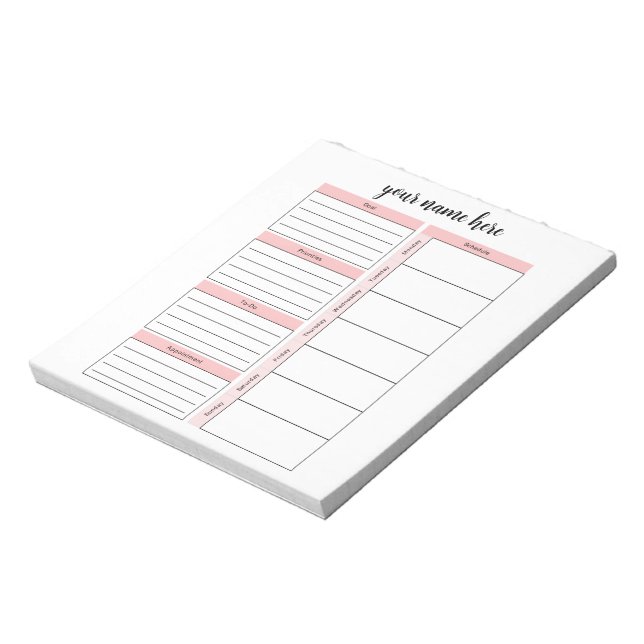 Personalized Weekly Schedule Notepad (Rotated)
