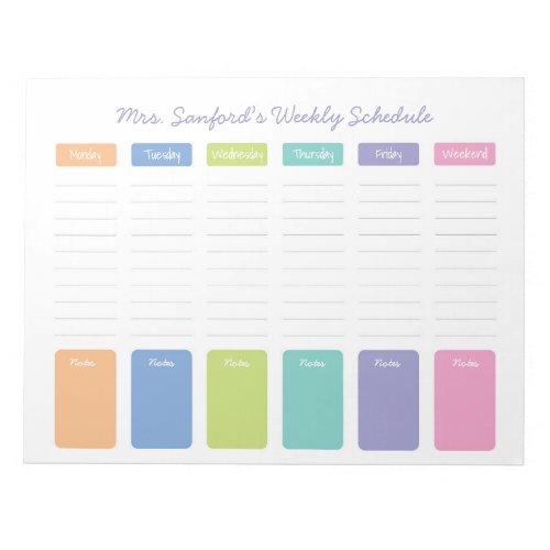 Personalized Weekly Schedule Notepad