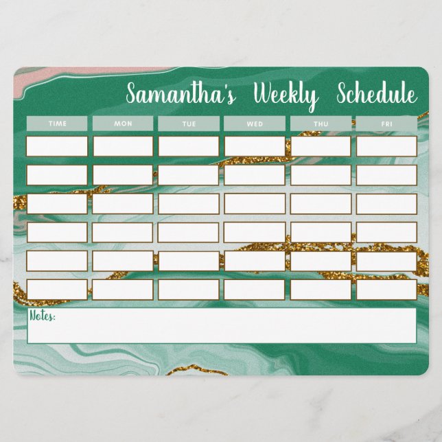 Personalized Weekly Schedule School Timetable (Front)