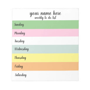 Personalized Weekly to do list notepad