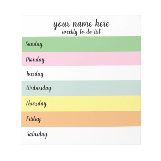Personalized Weekly to do list notepad (Front)