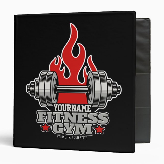 Personalized Weight Lifting Dumbbell Fitness Gym  3 Ring Binder (Front/Inside)