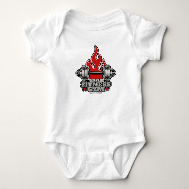 Personalized Weight Lifting Dumbbell Fitness Gym Baby Bodysuit (Front)