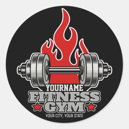 Personalized Weight Lifting Dumbbell Fitness Gym Classic Round Sticker