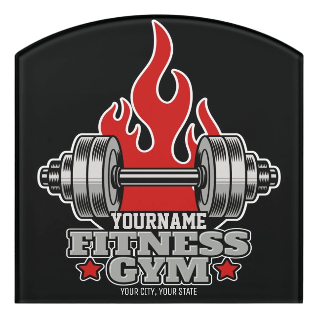 Personalized Weight Lifting Dumbbell Fitness Gym Door Sign (Contour Front)