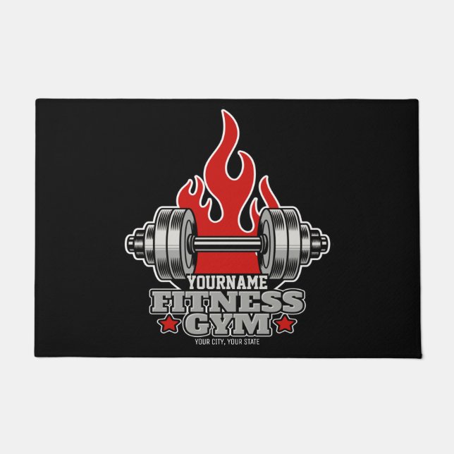 Personalized Weight Lifting Dumbbell Fitness Gym Doormat (Front)