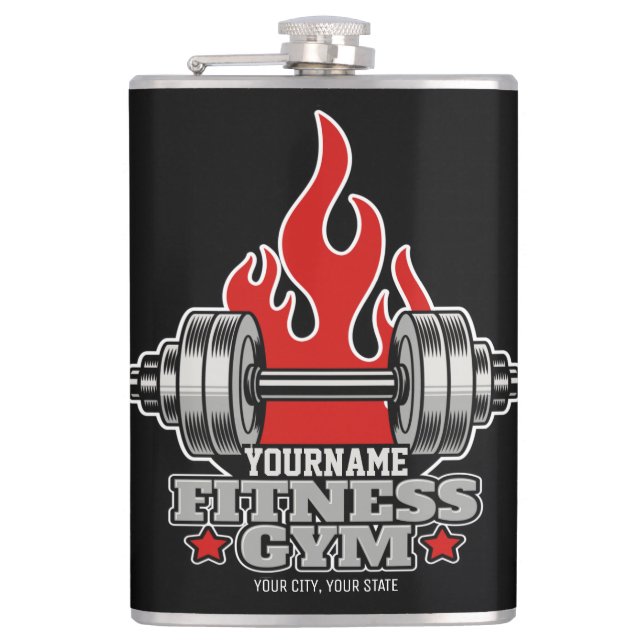 Personalized Weight Lifting Dumbbell Fitness Gym Flask (Front)