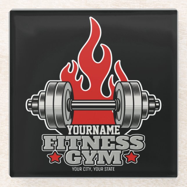Personalized Weight Lifting Dumbbell Fitness Gym  Glass Coaster (Front)