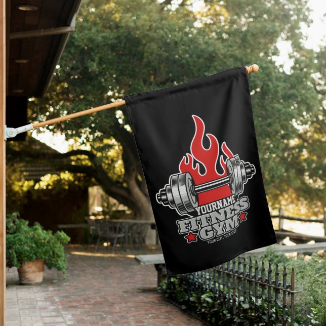 Personalized Weight Lifting Dumbbell Fitness Gym House Flag (In SItu)