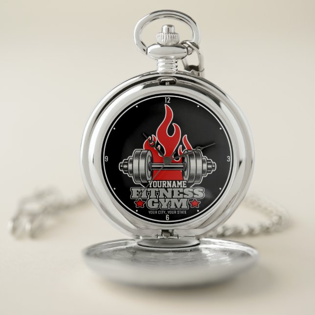 Personalized Weight Lifting Dumbbell Fitness Gym L Pocket Watch (Inside)
