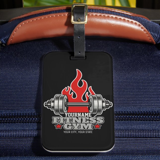 Personalized Weight Lifting Dumbbell Fitness Gym Luggage Tag (Front Insitu 2)