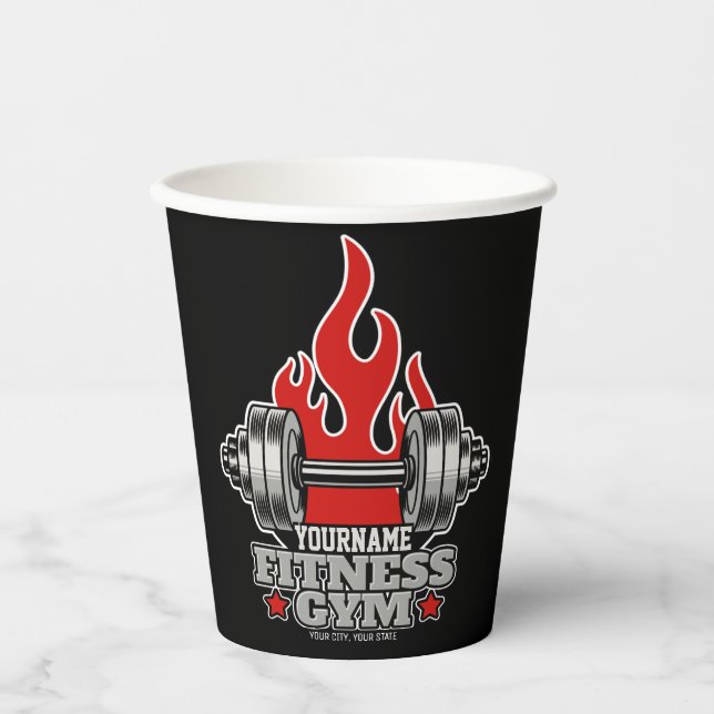 Personalized Weight Lifting Dumbbell Fitness Gym Paper Cups (Front)