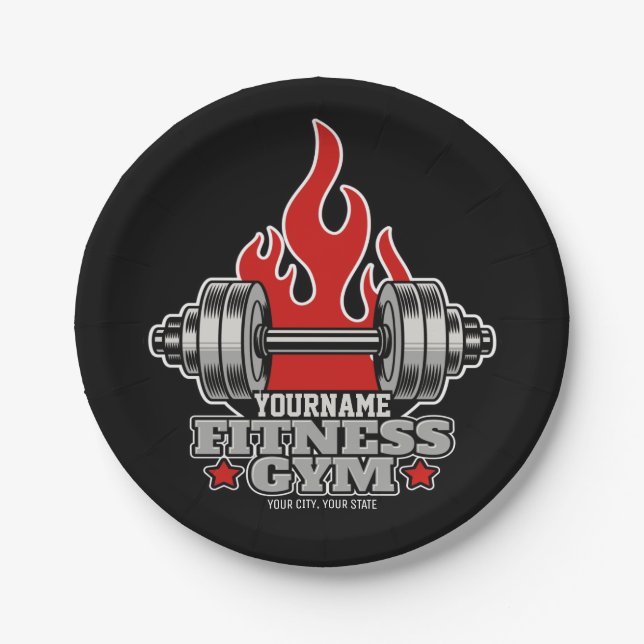Personalized Weight Lifting Dumbbell Fitness Gym  Paper Plates (Front)