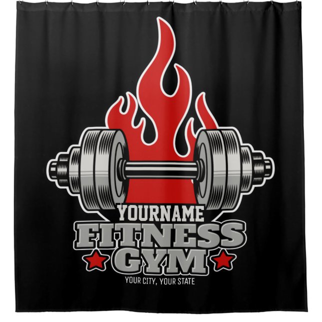 Personalized Weight Lifting Dumbbell Fitness Gym Shower Curtain (Front)