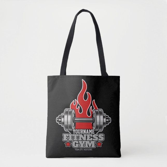 Personalized Weight Lifting Dumbbell Fitness Gym Tote Bag (Front)