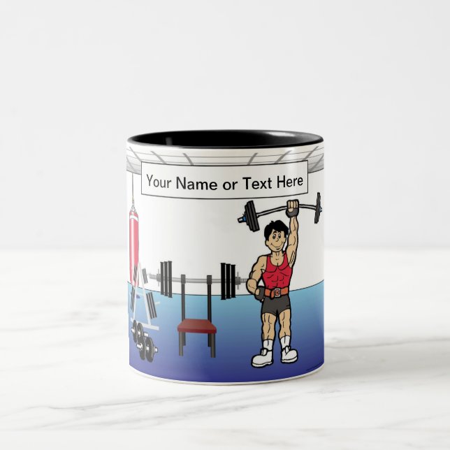 Personalized Weightlifter - Male Cartoon Two-Tone Coffee Mug (Center)