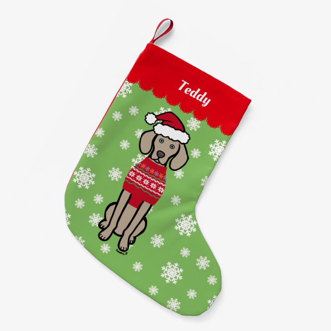 Personalized Weimaraner Christmas Santa Hat Small Christmas Stocking (Front (Hanging))