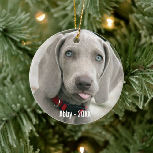 Personalized Weimaraner Dog Photo and Dog Name Ceramic Ornament