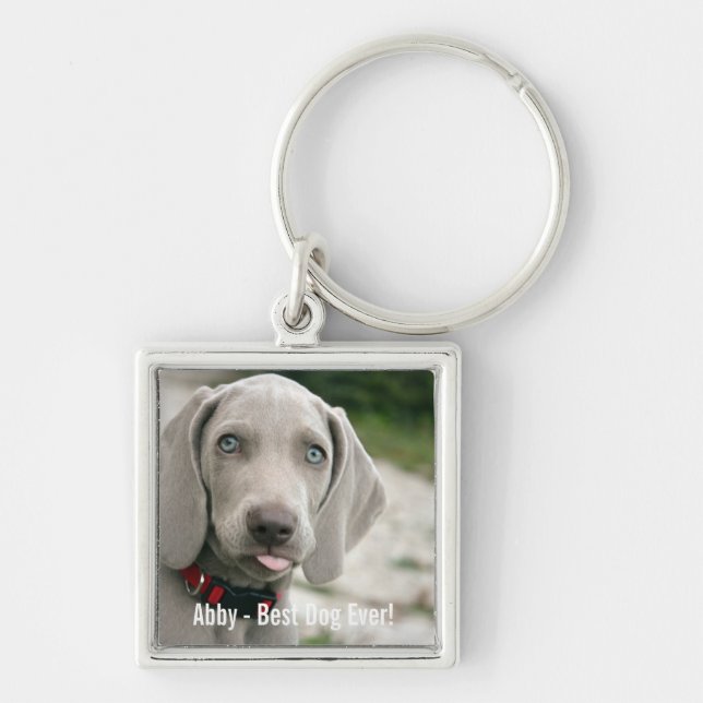 Personalized Weimaraner Dog Photo and Dog Name Keychain (Front)