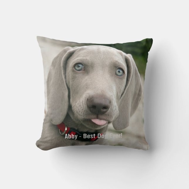 Personalized Weimaraner Dog Photo and Dog Name Throw Pillow (Front)