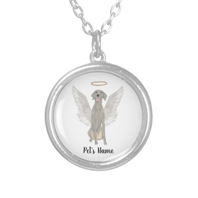 Personalized Weimaraner Sympathy Memorial Silver Plated Necklace (Front)