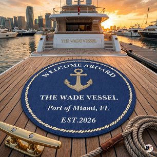 Personalized Welcome Aboard Anchor Nautical Boat Outdoor Rug