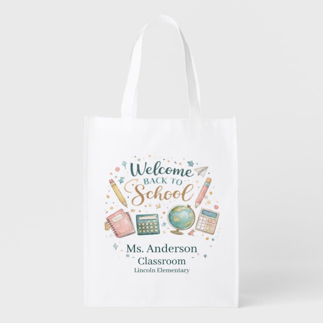 Personalized Welcome Back to School Teacher Grocery Bag (Front)